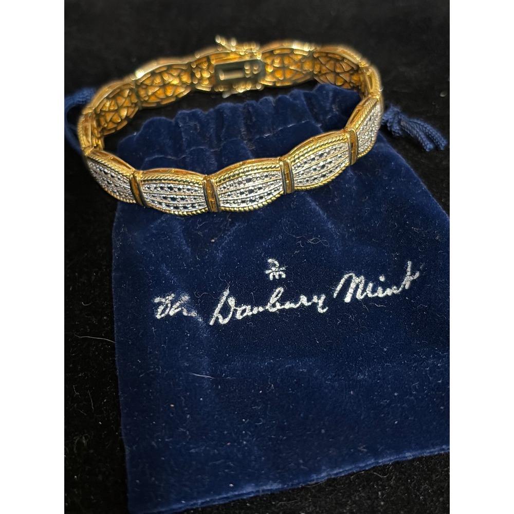 Vintage Danbury Mint Two-Tone Pave CZ Illusion-Set Bracelet 7.5